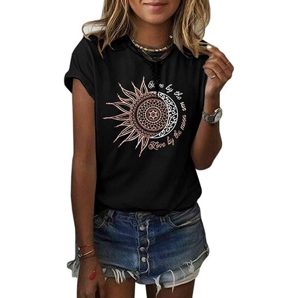 

new women's sunflower printed short sleeve t-shirt in four colors and five sizes, Black;brown