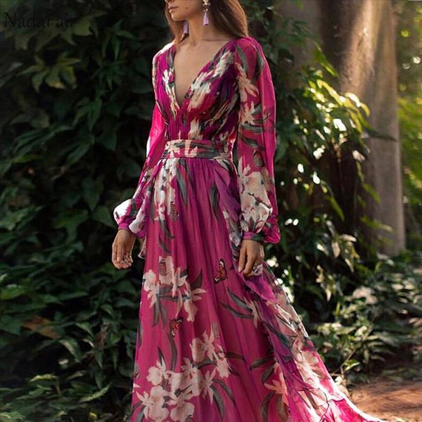 

purple boho dress woman plus size party elegant v neck long floral print chiffon summer beach woman maxi dresses, Black;gray