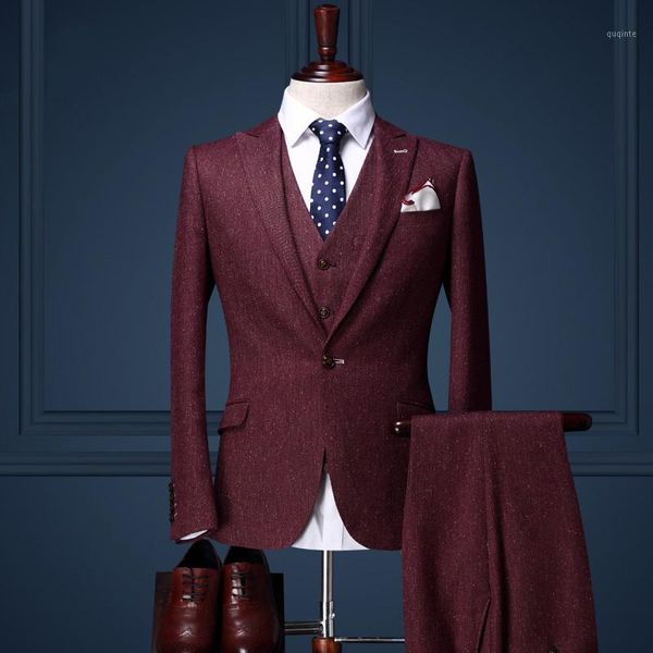 

carjerin men clothing men suits for wedding burgundy formal tuxedo slim fit groom suit set single button suit coat/pant/vest1, White;black