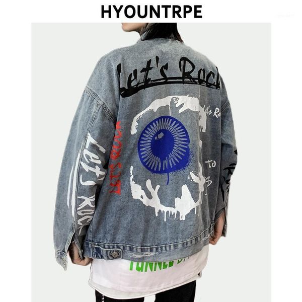 

men's jackets mens graffiti letter denim fashion turn down collar long sleeve coats outerwear hip hop casual streetwear jeans jackets1, Black;brown