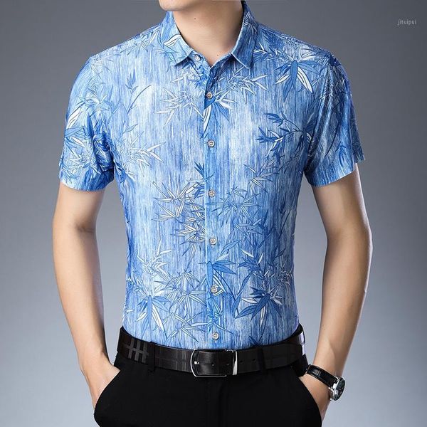 

mens summer fashion striped dress shirts elegant floral printed clothes shirts short sleeve1, White;black
