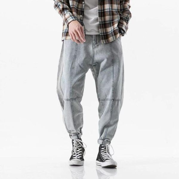 

new jeans men fashion washed solid color casual torn denim pants man streetwear hip hop loose straight tide brand trousers male1, Blue