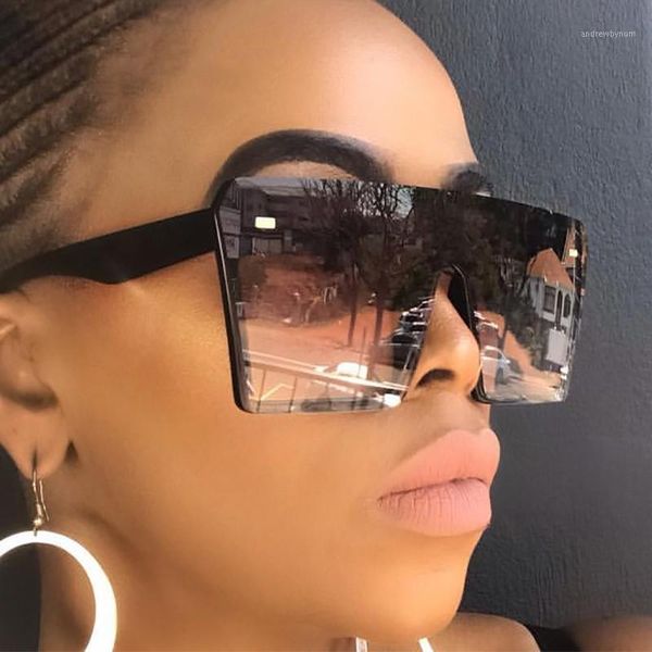 

oversized square sunglasses women 2021 fashion flat red black clear lens one piece men gafas shade mirror uv4001, White;black