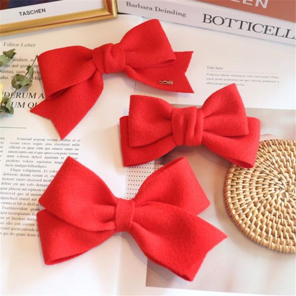 

hair accessories 8pcs/lot girls woolen red bow hairpins kids lovely clips headwear barrettes, Slivery;white