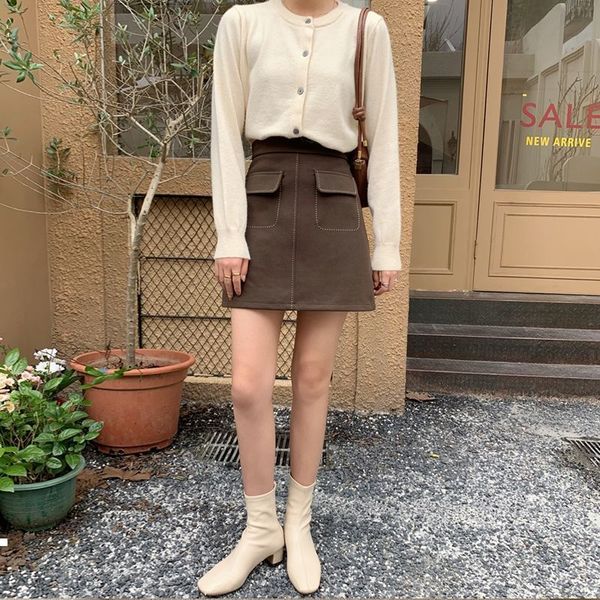 

new bright 2021 line decoration women's autumn pencil wool skirts elegant high skirt mrs y398 02y1, Black