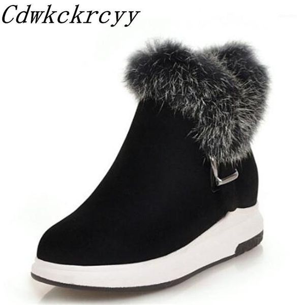 

boots women autumn and winter style thick bottom flat heel snow student keep warm cashmere cotton size 34-431, Black