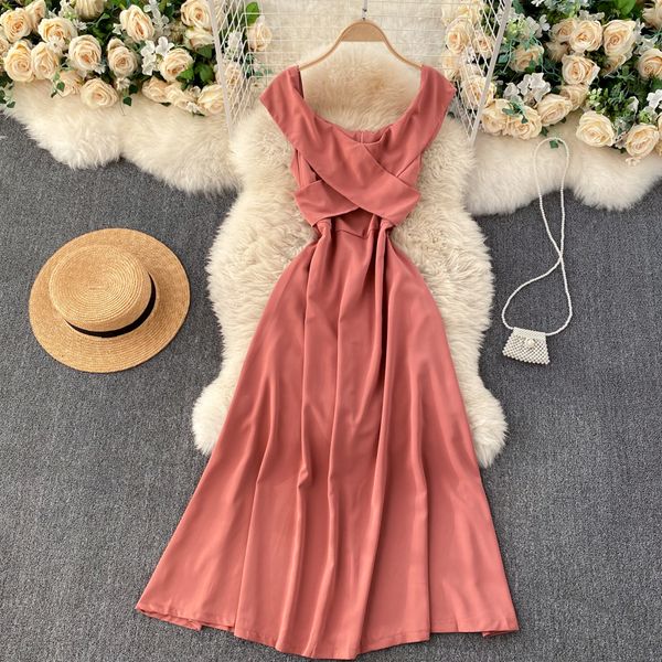 

2021 new female pantyhose summer retro-neck solid line dressed office stylish fashion streetwear dress u8nc, Black;gray