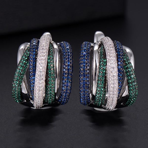 

luxury twist braided colorful full mirco pink cubic zirconia setting european wedding clasp earring fashion, Golden;silver