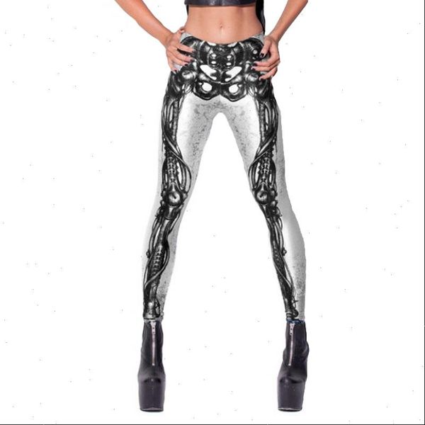 

3d digital leggings halloween black leg bones skeleton frame women vintage plus size trousers slim printed leggins