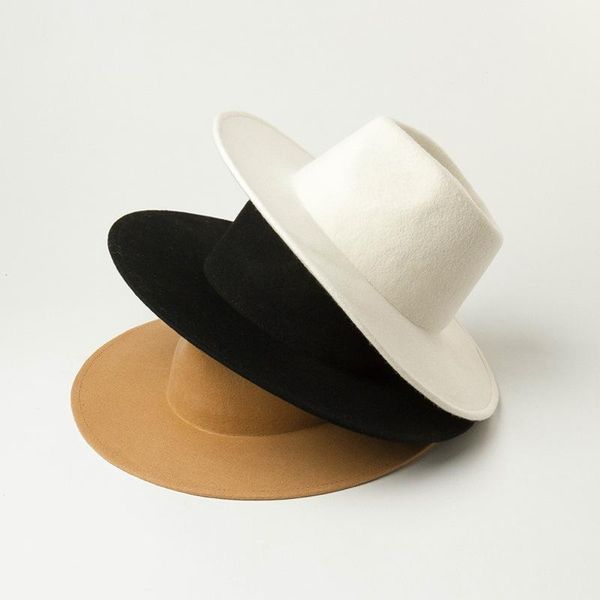 

wide brim hats 2021 fashion trend women ladies wool felt fedora hat solid color panama casual formal party winter men, Blue;gray
