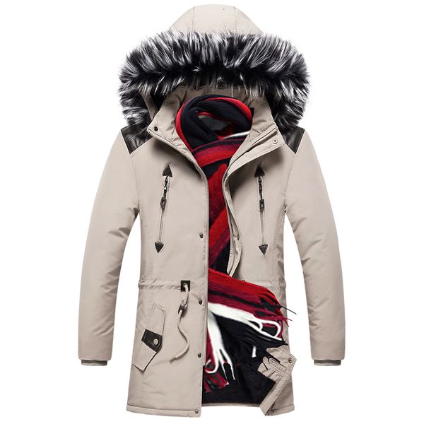 

2021 new thick warm winter men fleece lined hooded parka mens fur collar veste dhiver hommes long jacket coat 4v86, Black