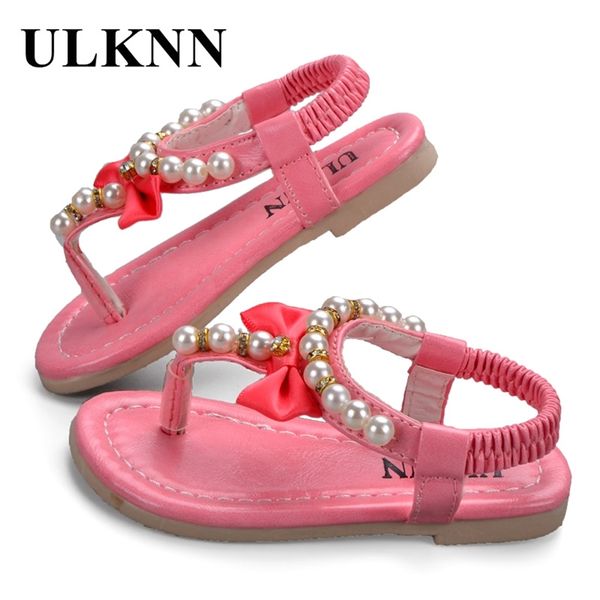 ULKNN Mädchen Sandalen Kinder Sommer Süße Sanfte Blume Zehenkappe Bedecken Schuhe Weichen Boden Rutschfeste Perlen Kinder Sandale PU 220225