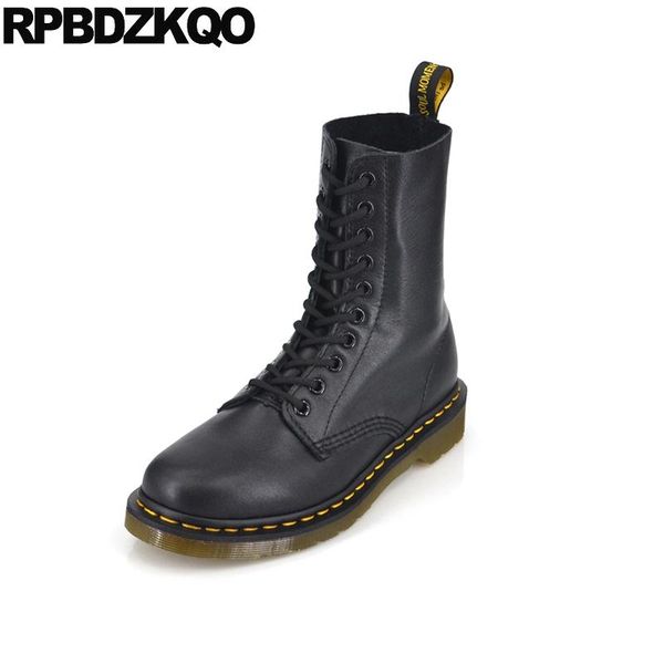 

short combat shoes fall 10 big size women ankle boots 2021 round toe black fashion flat genuine leather autumn lace up
