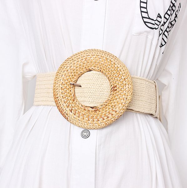 

wide round weaving buckle waistband women new 2019 elastic knitted braided waist belts strap bohemian style dress belt c, Black;brown