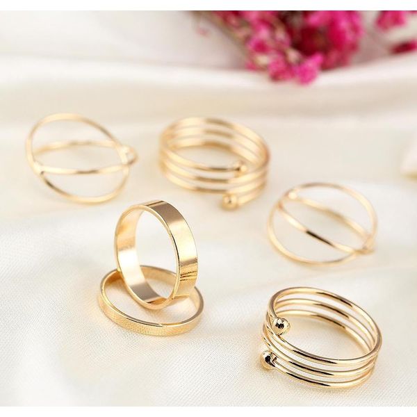 

6pcs/set gold ring set combine joint ring band ring toes rings for wome bbytli bde_home, Golden;silver