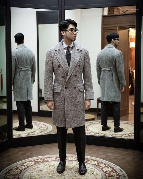 

winter men woolen overcoat mid-length 2021 new solid formal england style jacket fashion handsome buiness cacual coat1, Black