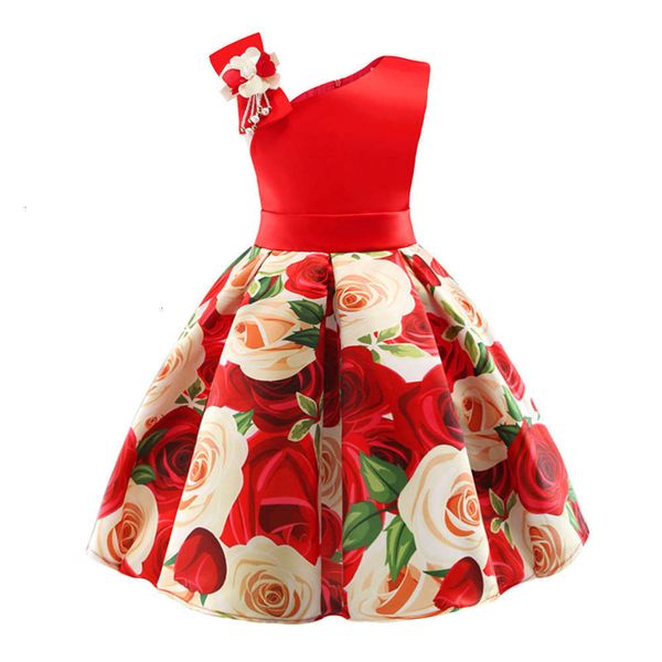 

bow summer flower satin girls' new print princs drs 80xf, Red;yellow