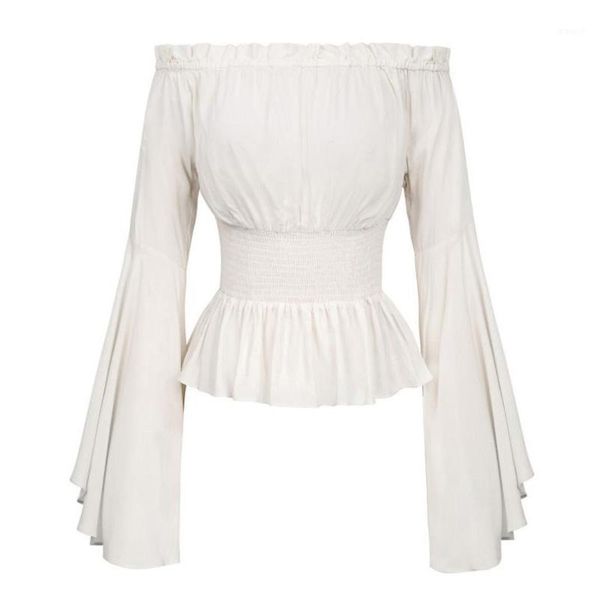 

renaissance blouse women off shoulder flare sleeves shirt gothic clothes tunic maxi steampunk pirate medieval cosplay corset, White