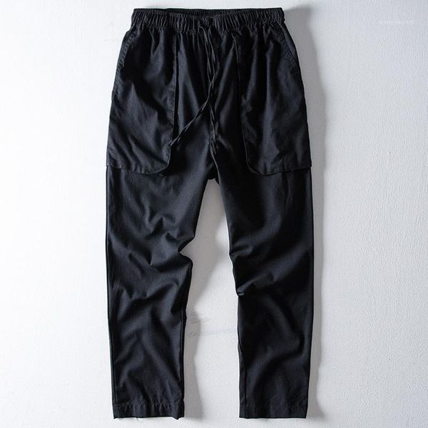 

fashion man trousers long casual ethnic style solid cotton linen long pants spodnie meskie casual trousers streetwear men pants1, Black