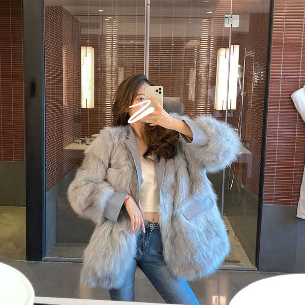

beijing 2020 new winter women elegant faux fox fur coat lady casual warm leather coats female long sleeve outerwear, Black