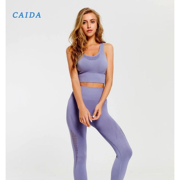 

caida women seamless yoga set gym fitness sports push-up strappy bra+high waist yoga pants leggings1, White