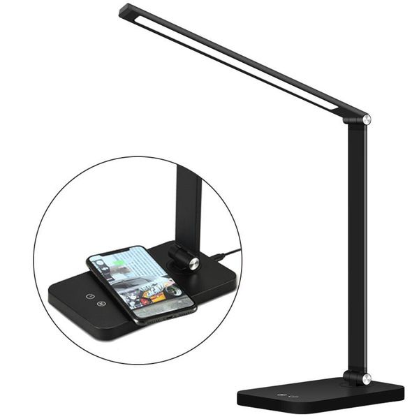 

led desk lamp aluminum body touch control 5 lighting modes eye-caring table lamp for study, working, reading, wireless charging