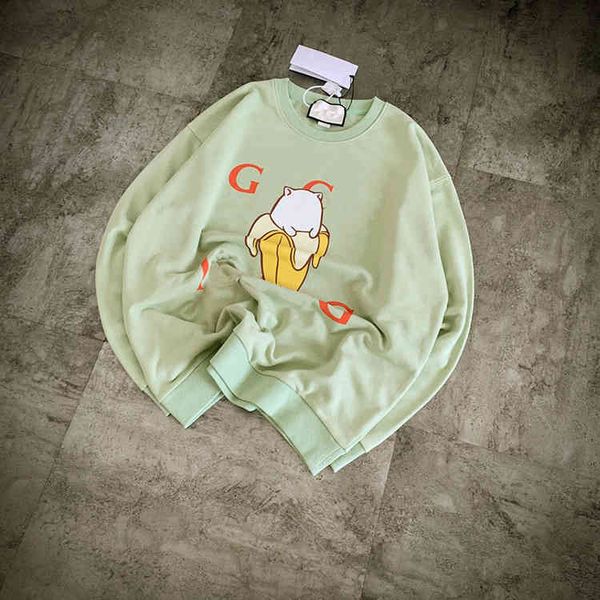 

g + early autumn banana cat printed round neck sweater women's fresh sweet loose top, Black