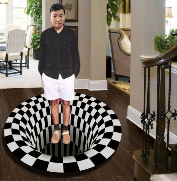 

round rug 3d vortex rug black and white visual illusion carpet living room bedroom coffee table area rugs decor 2m circle