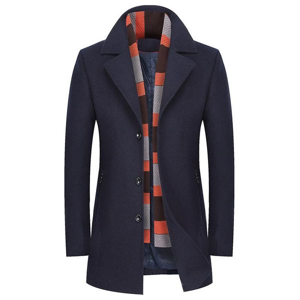 

new men's woolen coat middle-aged men's long wool blends business casual turn-down collar large-size brand clothing man coat, Black;brown