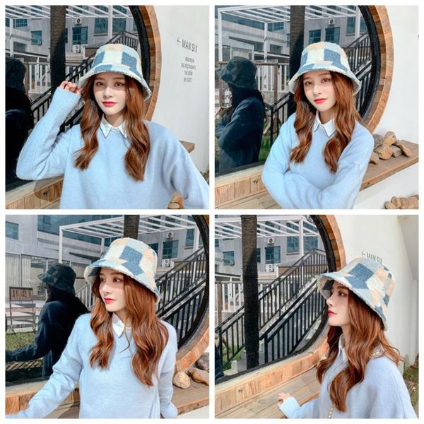 

winter women hats teddy velvet warm ear protector fisherman hat accessories vintage lamb velvet cap lovely plush bucket hat hot, Blue;gray