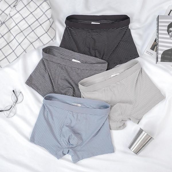 

3 pieces men underwear boxer cotton stripe sports panties men underpants u convex design youth trend men's boxer shorts 2020 new1, Black;white