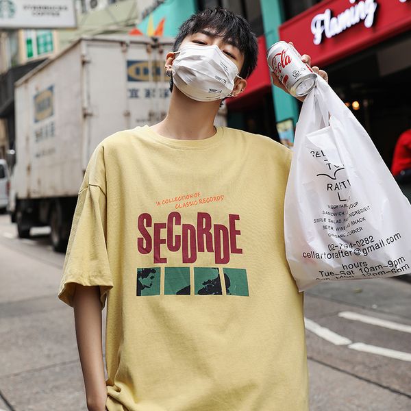 

men's short t-shirt trendy student half sleeve letter print hip hop casual shrimp, White;black