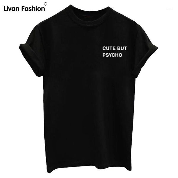 

wholesale- fashion women cute but psycho o neck t-shirt t shirt cotton white summer style black1