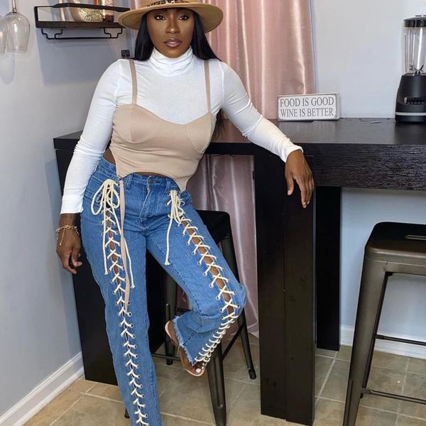 

womens demin jeans de mujer streetwear womens ripped pants indie aesthetic jeans selling eyelet strap hollow all match pants, Blue