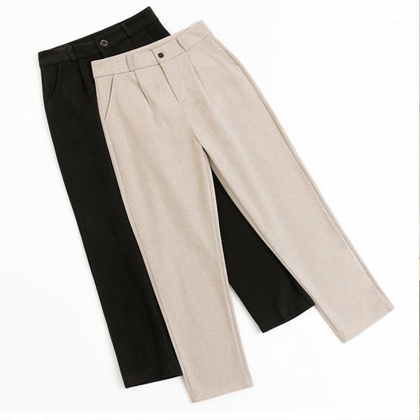 

new elegant women pants 2020 autumn winter woolen ankle-length trousers high waist casual harem pants1, Black;white