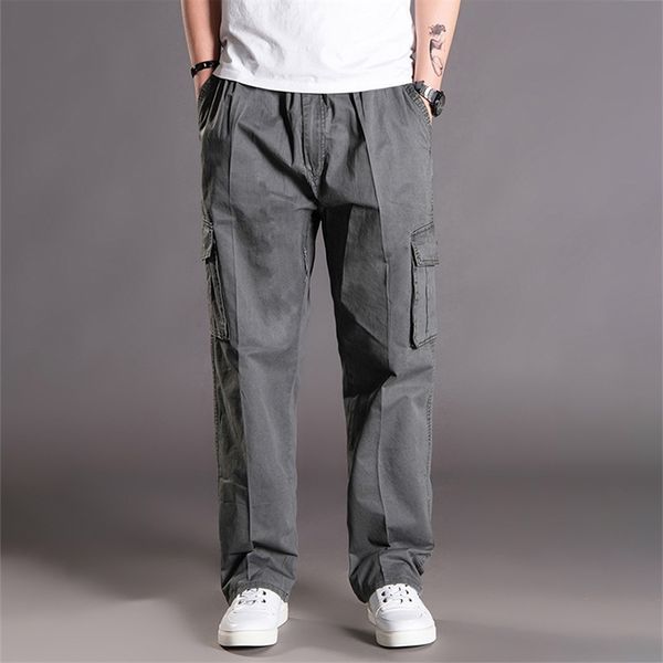 

thoshine brand spring autumn men casual cargo pants 95% cotton multiple pockets male thin trousers loose plus size oversize 201221, Black