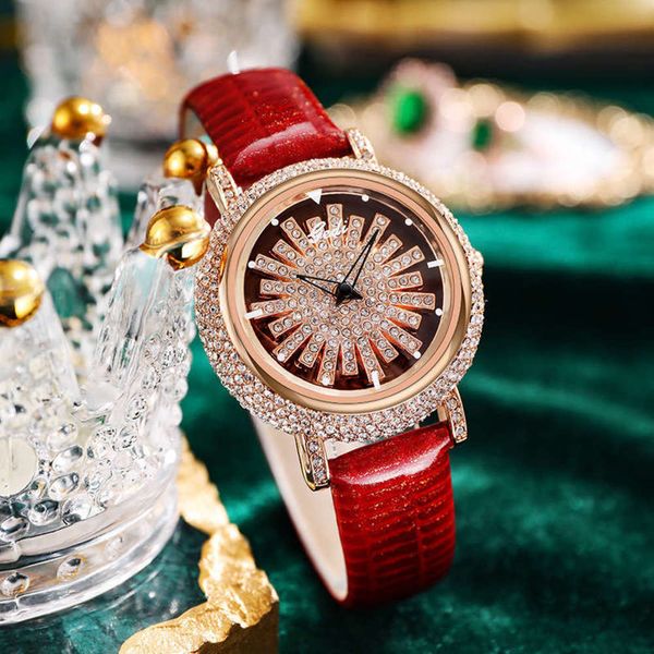 

watch light gedi temperament fashion luxury quartz women's belt with diamond fashion personality rotating dial waterproof women's, Slivery;brown