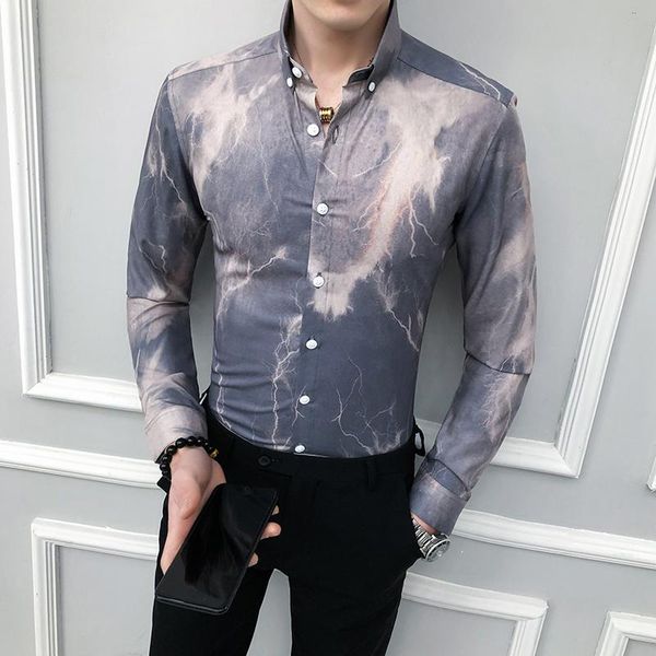 

men's casual shirts 2021 men shirt designer print slim fit long sleeve dress mens formal streetwear social chemise homme, White;black