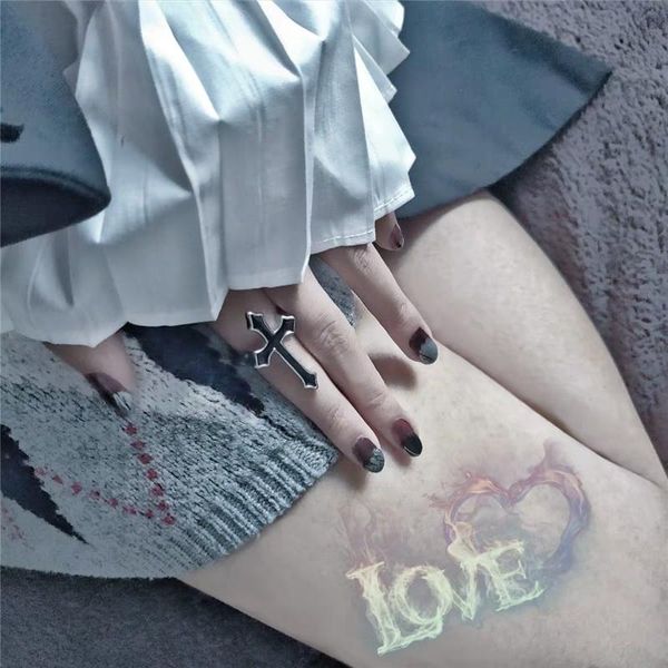 

vintage black big cross open rings for men women egirl punk jewelry trendy gothic silver color finger ring 2020 sale wholesale wmtdjc, Black;white