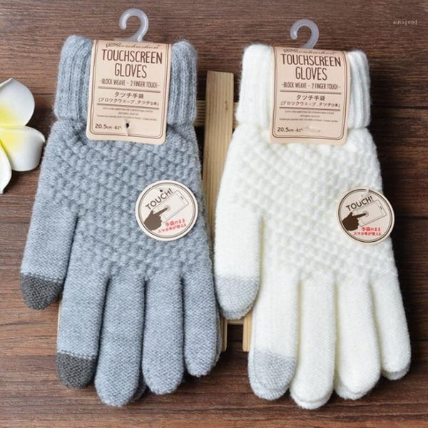 

five fingers gloves winter warm kitted woolen mittens arrival men women cashmere geometric crinkle stretch thicken gifts1, Blue;gray