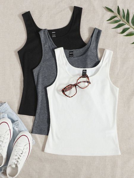 

3 pack rib-knit tank l0dd#, White