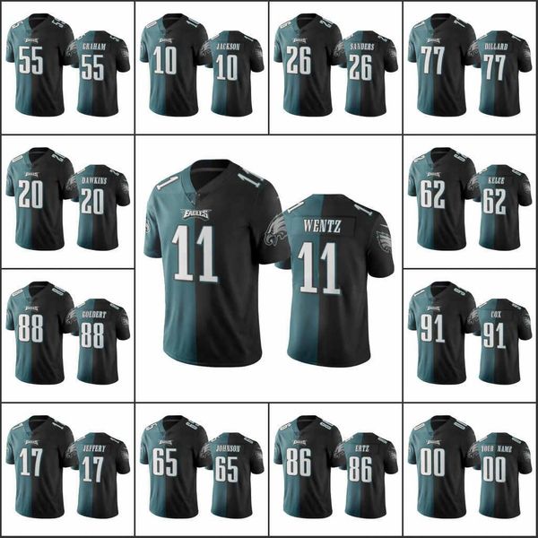 

philadelphia eagles men #11 carson wentz 86 zach ertz 91 fletcher cox custom women youth nfl green black two tone limited jersey, Black;red