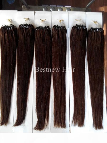 

100g pack 16"18"20"22"24"26" remy micro ring loop 100% indian human hair extensions color #4 dark brown, Black