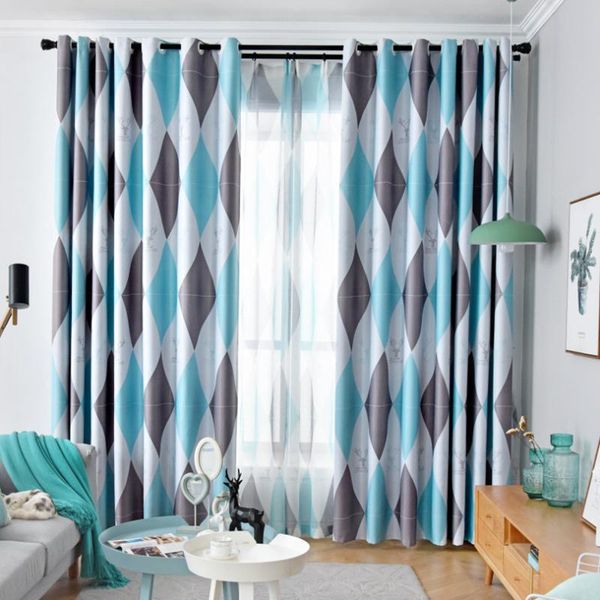 

curtain & drapes blue geometric blackout curtains for living room kids boy nursery rhombus grey bay window treatment cortina js228c