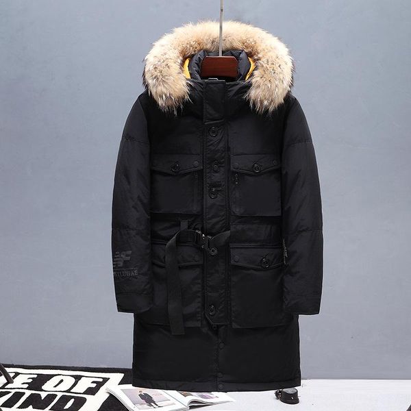 

classic designer men's down parka coat large fur hooded men's outdoor men's outdoor down jacket sportswear tooling thick warm, Black