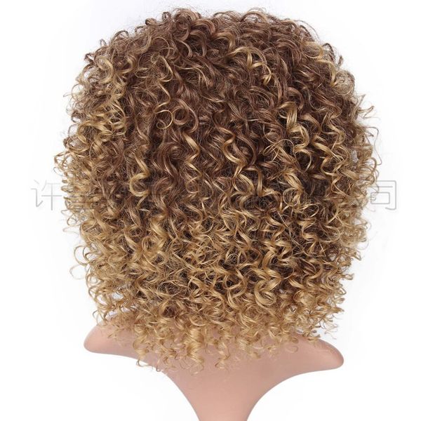 

2021 popular european and american wigs, ladies, african small rolls, short curls, short curls, chemical fiber heads, manufacturers out of s, Black