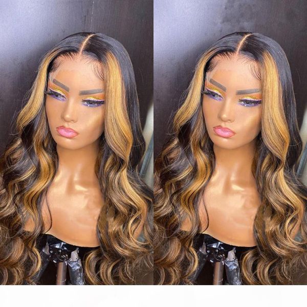 

lace front wig two tone ombre highlight loose wave 10a chinese remy human hair glueless lace wigs for black woman express shipping, Black;brown