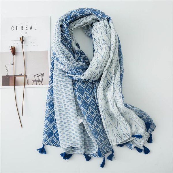 

2020 new style women's scarf winter ethnic-style silk scarves voile blue feather hipster shawl air conditioner cover, Blue;gray