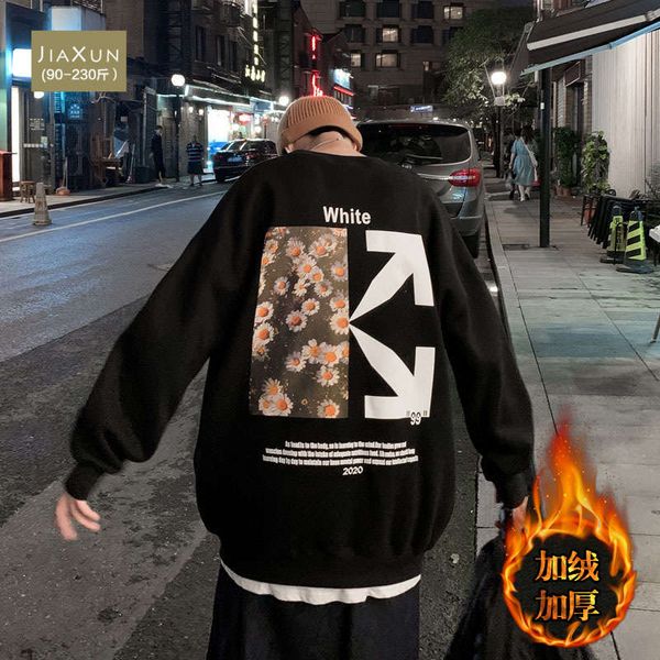 

round neck sweater for men's versatile fashion autumn and winter loose plush bulky new style fall 2020, Black