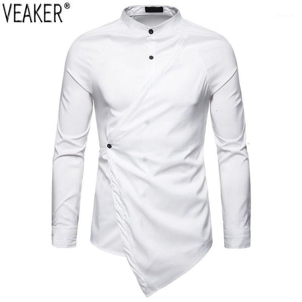 

mannen high street effen kleur shirt onregelmatige lange mouwen slim fit shirts mannelijke business casual shirt s-2xl1, White;black